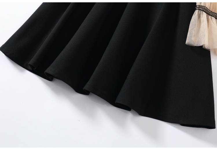 DABI 韓系網紗拼接荷葉袖釘珠一字領禮服長袖洋裝 DABI 韓系網紗拼接荷葉袖釘珠一字領禮服長袖洋裝