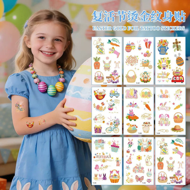 Easter Gold Foil Tattoo Stickers Rabbit Chick Easter Egg Festival Music Party Stickers Clover Tattoo Cartoon for Women