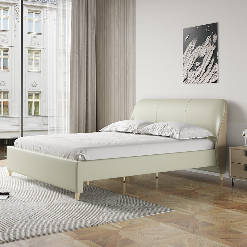 Dusha hyacinth bed light French technology leather bed double bed modern minimalist leather bed master bedroom beech color matching bed