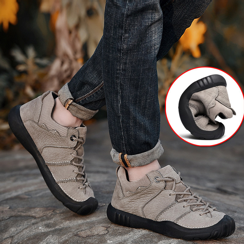 Jeep shield men's leather shoes winter men's outdoor casual shoes soft bottom sports plus velvet warm Zhongbang cotton shoes men