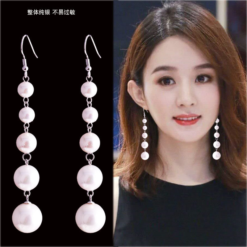 Pearl earrings 2021 new trendy long temperament fashion net red drop earrings hypoallergenic stud earrings women sterling silver earrings