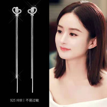 Earrings female long temperament design sense niche love 2021 new trend net red western style sterling silver tassel ear line summer