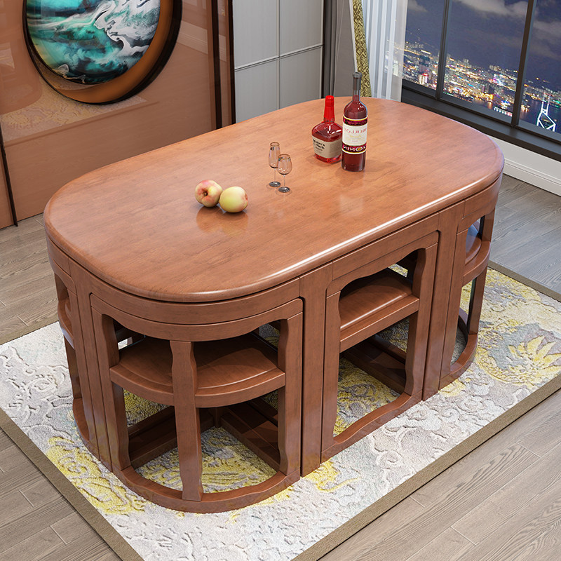 Full solid wood dining table and chairs combined brief modern home small family style Provincial space 1 3 m retractable dining table