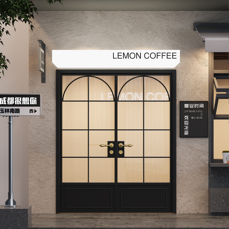 French-Style Vintage Glass Door for Entryway, Double-Leaf Arched Door for Courtyard, Suitable for Shops, Cafes, Clothing Stores, Beauty Salons