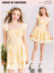 Long Live the Galaxy Los Angeles Summer Mini Skirt Yellow Bow Puff Skirt Waist Strap Dress