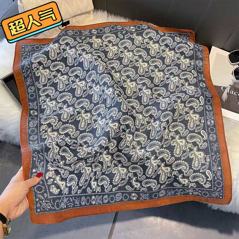 2025 New Vintage Paisley All-Over Print Soft Cotton-Linen Feel Square Scarf for Women, Versatile Neck Warmer and Neck Wrap