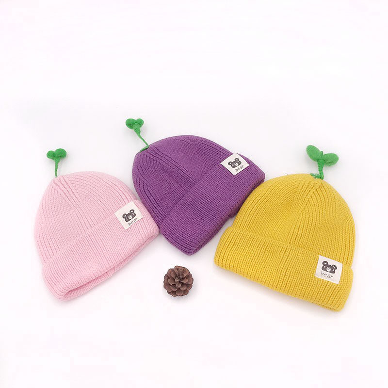 Newborn warm hat baby cute knitted hat 5-10 months baby fetal hat children's pullover hat thickened velvet