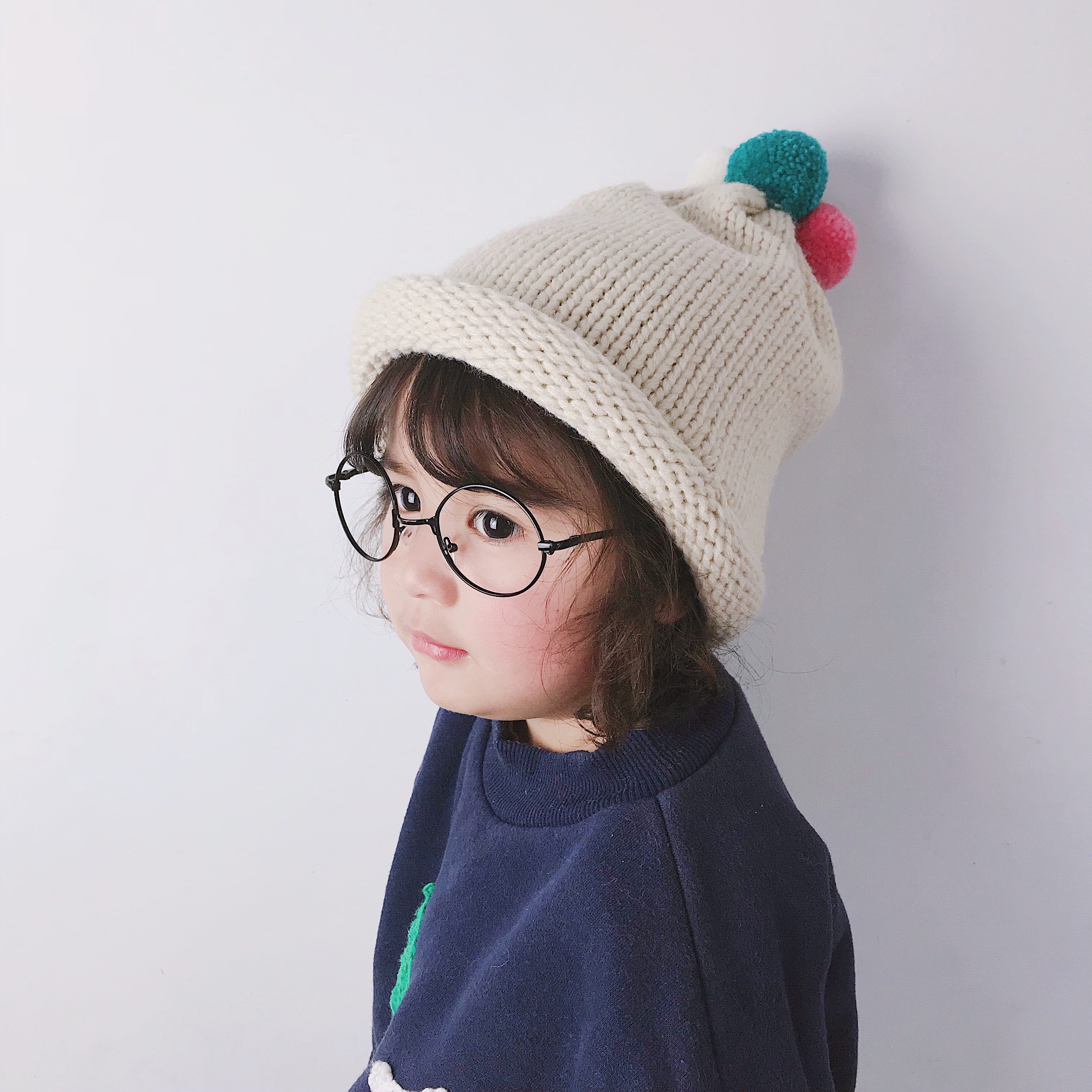 Baby cute hat autumn and winter children's warm knitted hat baby wool pullover hat boys and girls fashion hat tide