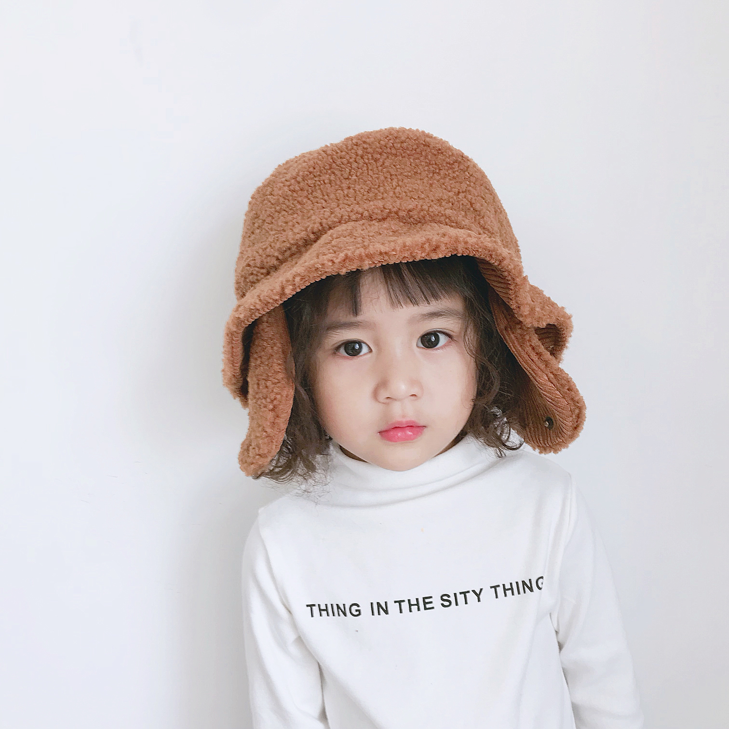 Children hat winter girl's pelvic hat protective ear warm hat thickened with suede baby fisherman hat boy Lei Feng cap tide