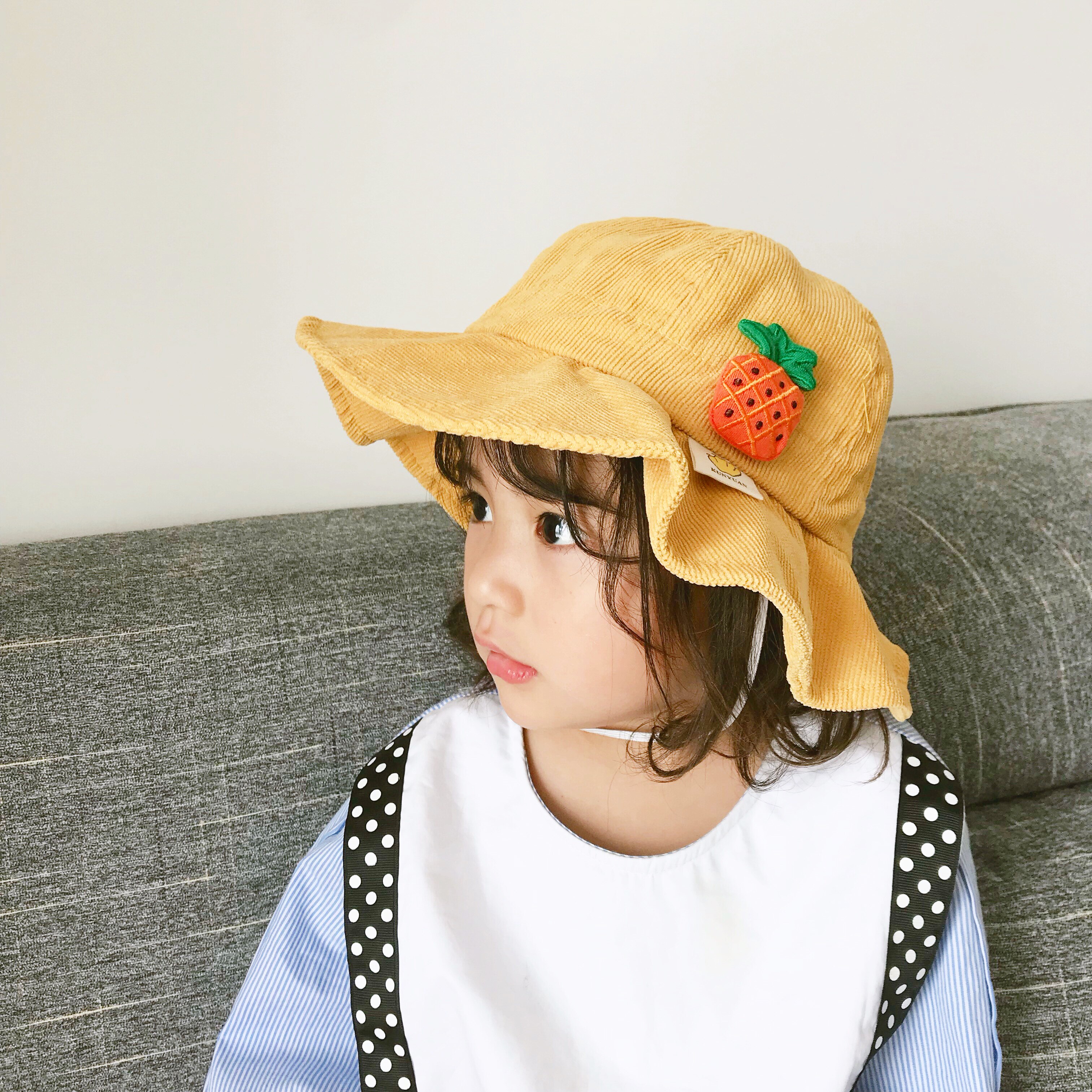 Baby hat female autumn fisherman hat girl cute fruit hat corduroy children's basin hat boy winter warm