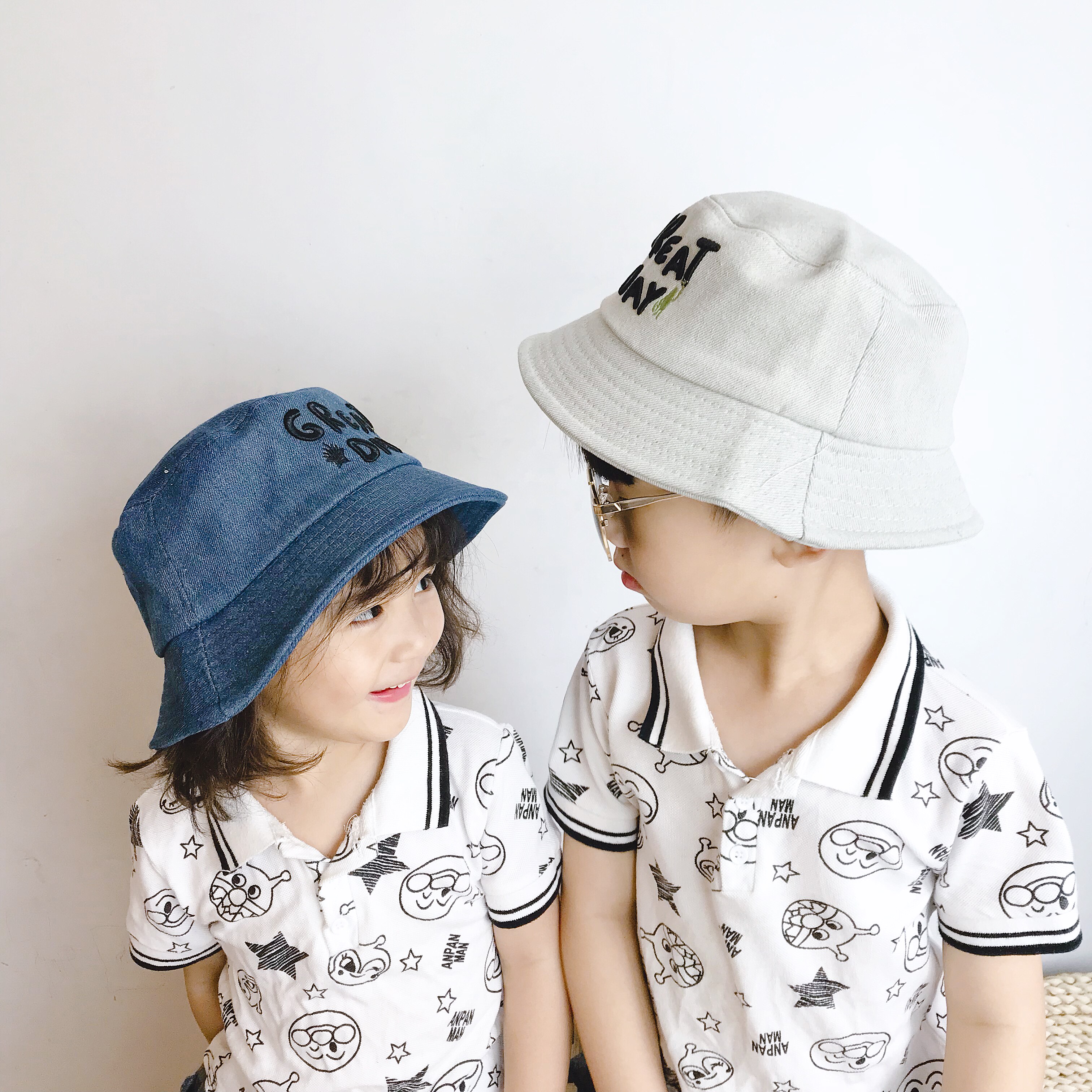 Fisherman hat boys trendy 4-7 years old children's hat fashion denim basin hat girls Korean hat 5 years old spring and autumn hat