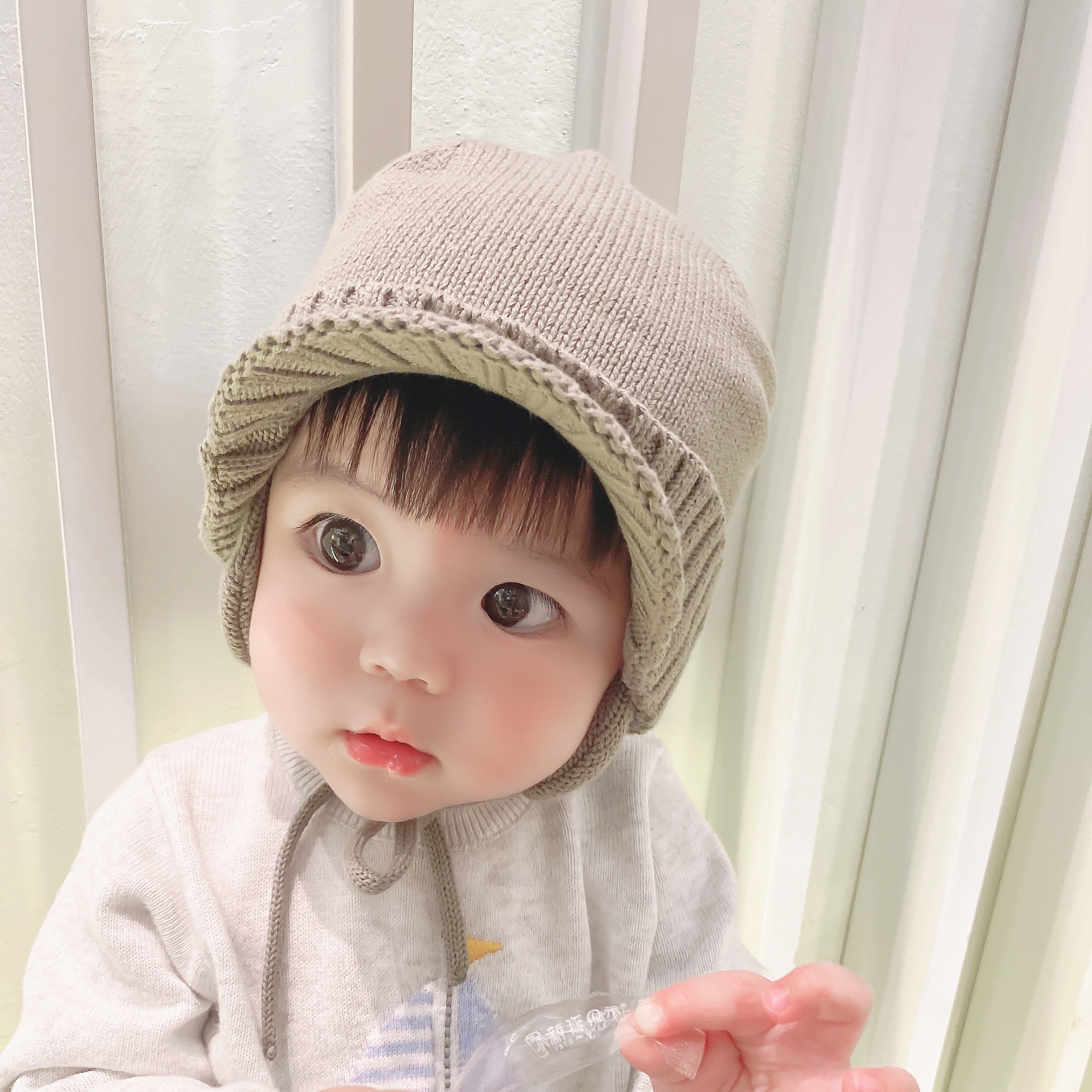 Baby hat autumn and winter infant pure cotton pullover hat 3-6-12 months baby ear protection hat warm Lei Feng hat