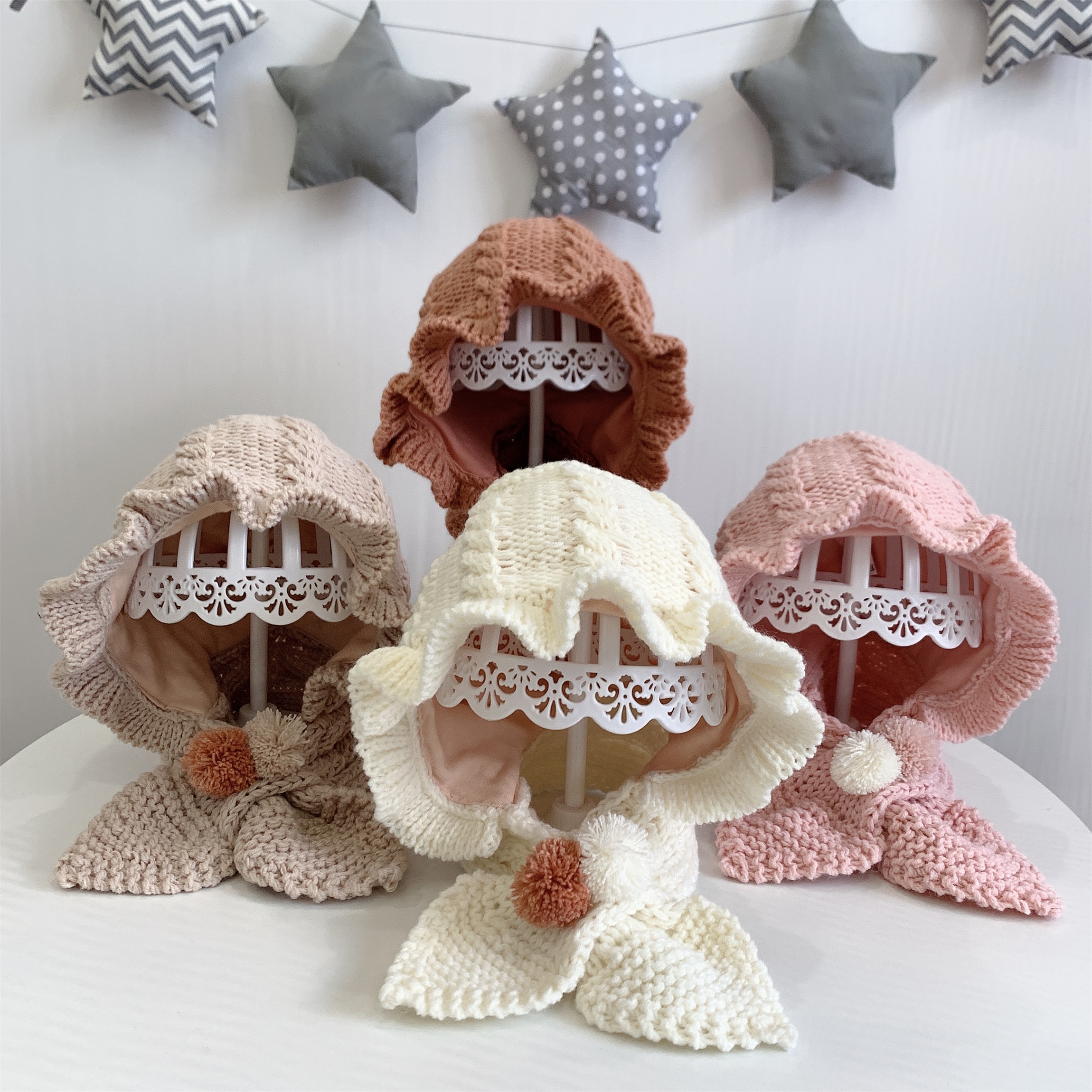 Baby autumn and winter warm suit hat scarf one hat newborn woolen hat shed head baby ear protection hat knitting