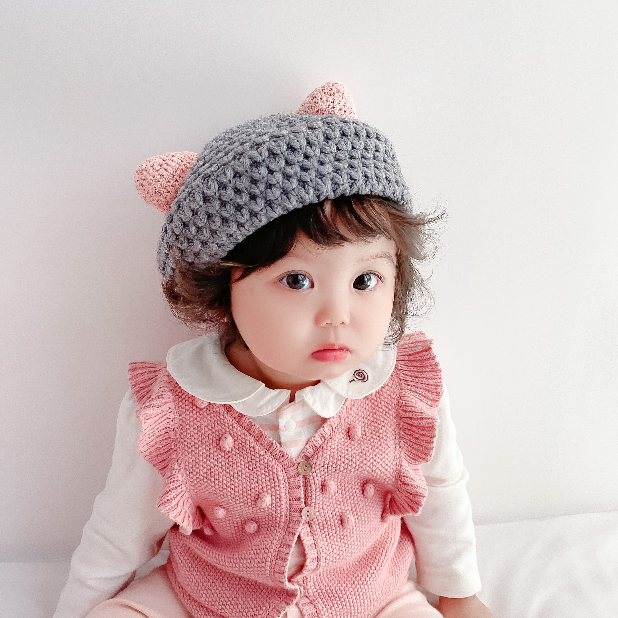 Baby beret autumn and winter warm cartoon baby knitted hat cute 8-12 months toddler beret hat super cute
