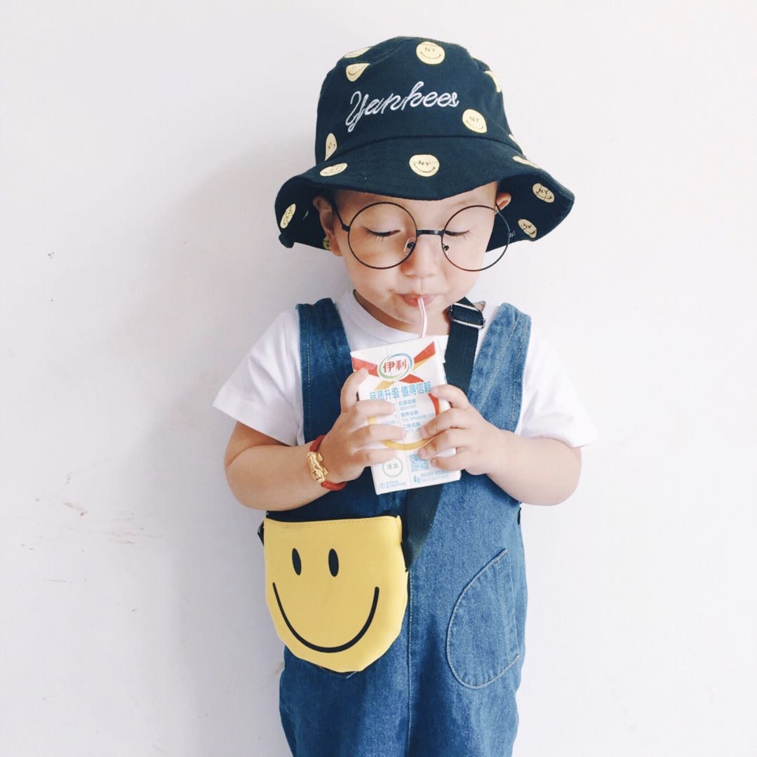 Children's hat summer new boy sunscreen sunshade hat smiling face dome sun hat trendy Korean version baby fisherman hat