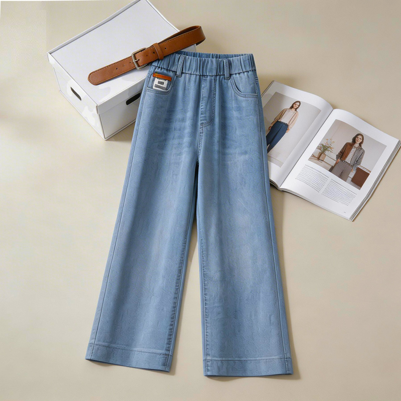 Women's Summer Thin Soft Denim Capri Pants, Loose Casual Plus Size Wide-Leg Pants, Mid-Length Pants