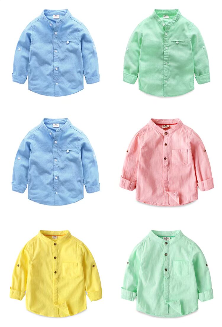 Áo sơ mi nam tay dài 2018 Mới cho trẻ em Mặc đồ mùa thu cho bé Áo cotton hàng đầu cho bé Áo sơ mi màu tinh khiết quần áo trẻ em