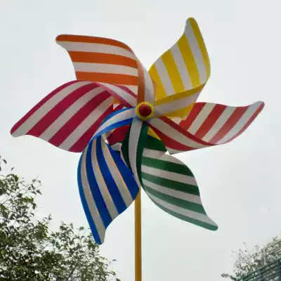 21cm30cmPVC hexagonal six-leaf six-color striped wave point plum blossom windmill decoration children's toy