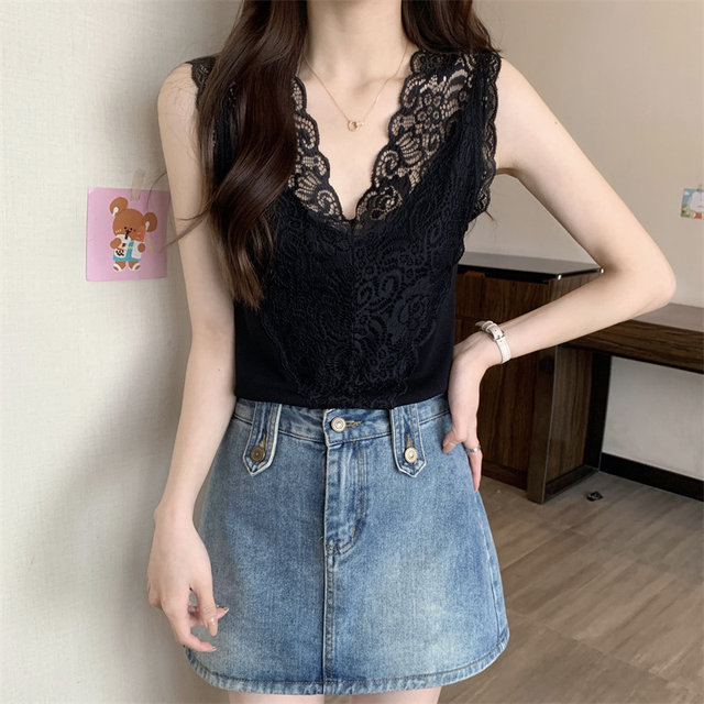 Large size fat MM lace beauty back camisole women's 2023 new summer French style top with design sense inside and outside