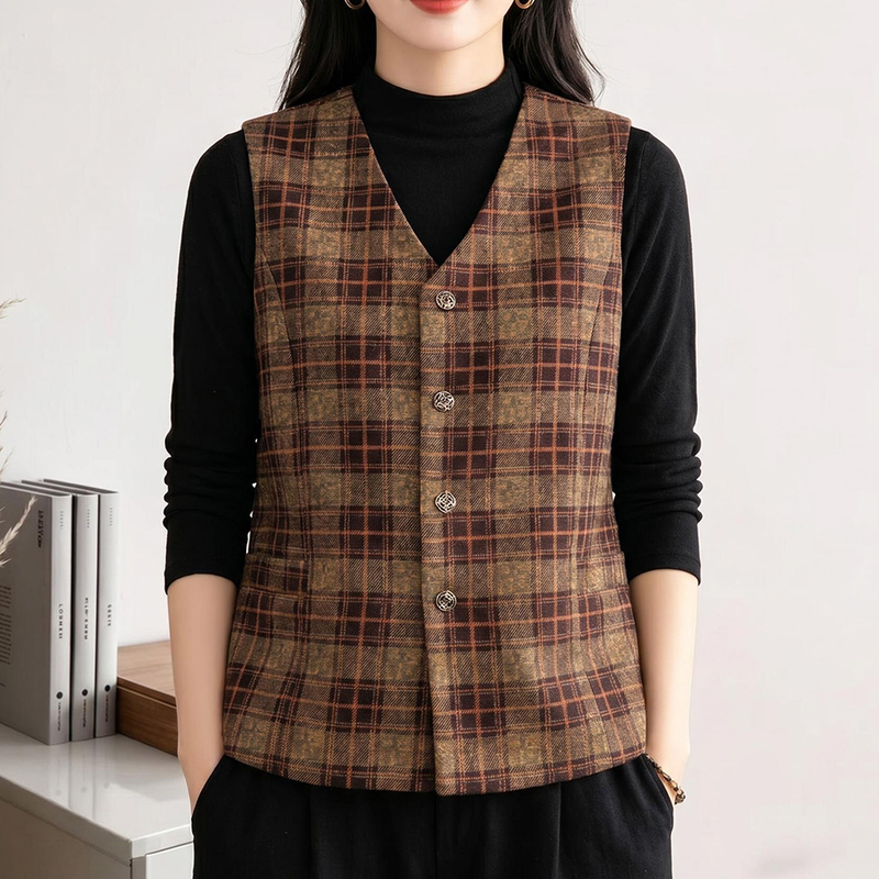 Spring Thin Plaid Vest for Women, New Sleeveless Vest for Middle-Aged and Elderly, Stylish and Age-Reducing Spring Thin Plaid Vest for Women, New Sleeveless Vest for Middle-Aged and Elderly, Stylish and Age-Reducing