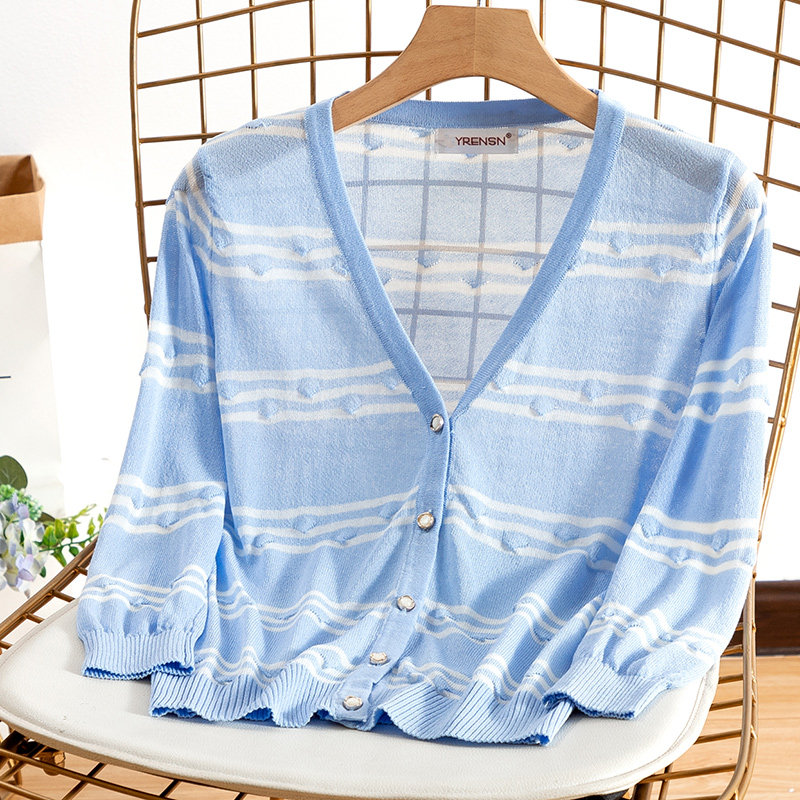 Summer sun protection cardiovert dress with skirt external lapped ice silk knit cardiovert woman shawl ultra slim 70% sleeve wave air conditioning