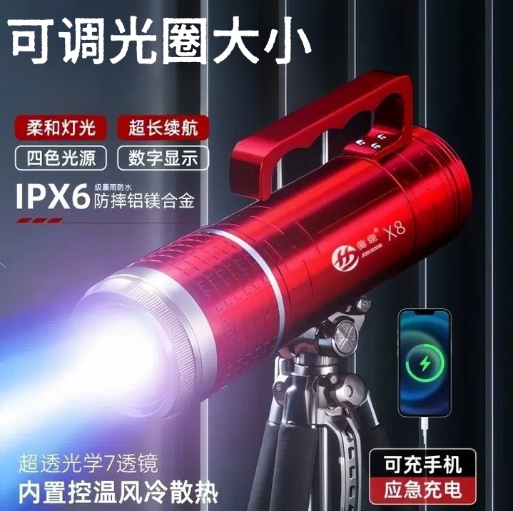 (Adjustable Aperture Size) Top Point X8 Laser Cannon Night Fishing Light Fishing Light Fish Luring Light Blue Light Wild Fishing Light