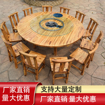 Solid Wood Hotpot Table Induction Cookers Hotel Big Round Table Thickening Fire Pot Shop Retro Farmhouse Ledark Carbon Burning Chair