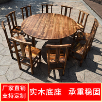 Solid Wood Round Table Hotel Charter Van Farmhouse Le Grand Platoon Barbecue Table Fire Pot Shop induction cookware Commercial hotpot table and chairs