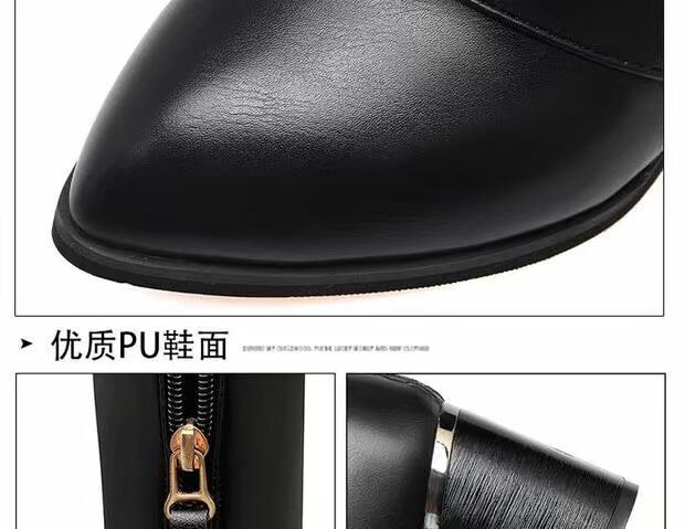 Giày bốt nữ 2017 mới ống cao trong dày với toàn bộ da bò đã được bên hông dây kéo mỏng nữ mùa xuân và mùa thu đơn giày boot nữ cổ thấp đế bằng
