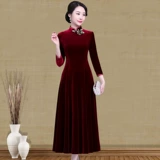 Свадебное платье, бархатное ципао для матери, демисезонный лонгслив, платье большого размера, длинная юбка, коллекция 2023