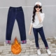Quần jean bé gái cộng với nhung dày ở bé trai một chiếc quần legging nhung mùa đông mặc ngoài quần dài quần bút chì