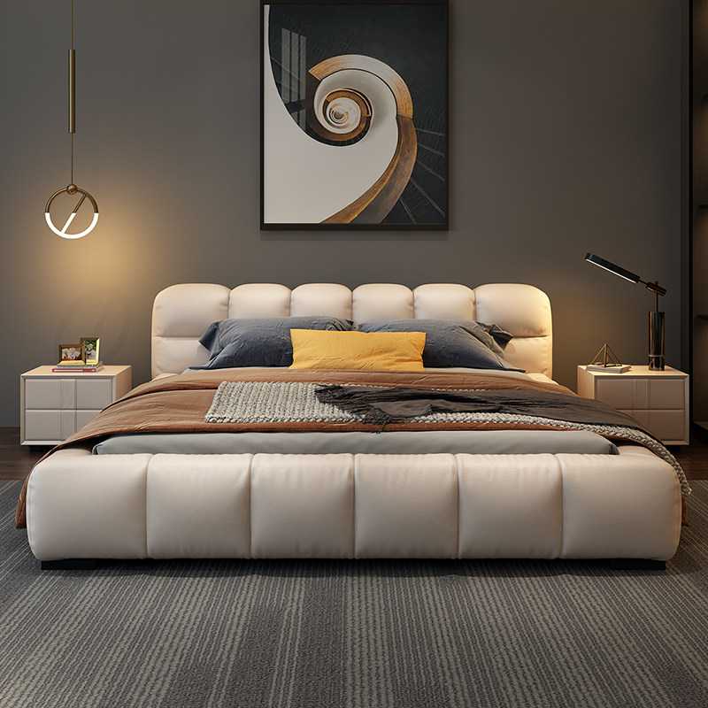 Nordic Luxurious Design Master Subbed Genuine Leather Biathlon Soft Bunk Bed Extremely Minimalist Modern Small Family Large Wedding Reception Bed