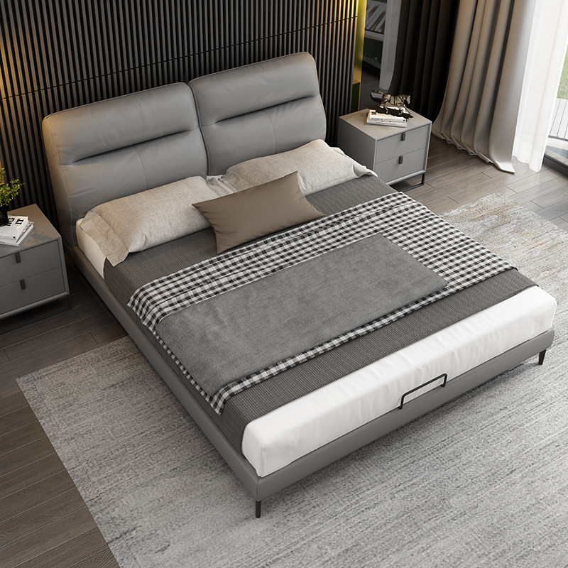 Very simple and modern master and secondary bedroom storage leather double soft bed Nordic 1 8 meters economical large wedding high bed