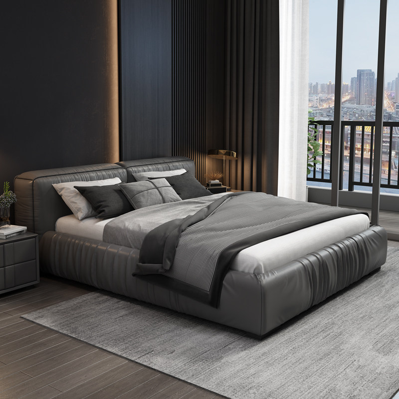 Extremely minimalist modern design 1 8 m master bedroom genuine leather art containing bed Nordic 1 5 m large wedding double soft bed combination