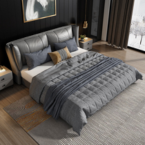 Nordic Light Extravaganza Type 1 8 m Master Bedroom Genuine Leather Art Double Soft Bunk Bed Brief Modern 1 5 m Large Wedding Bed Furniture