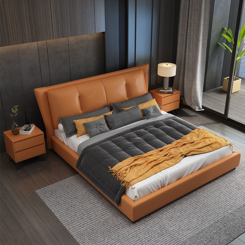 Nordic 1 8 m master bedroom design genuine leather art double soft bed combined pole minimalist about modern 1 5 m big wedding reception bed