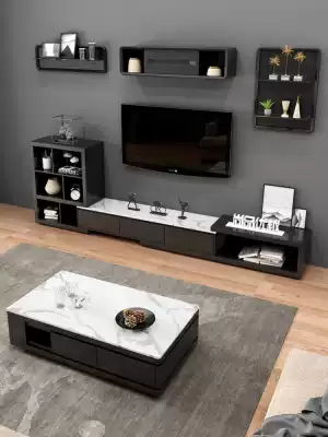 Nordic marble coffee table TV cabinet combination extremely simple modern rock panel TV cabinet retractable living room floor cabinet