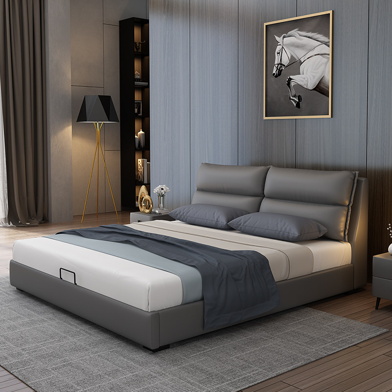 Italian minimalist minimalist modern master bedroom 1 8 m genuine leather art double soft bunk bed Nordic small family type 1 5 containing bed