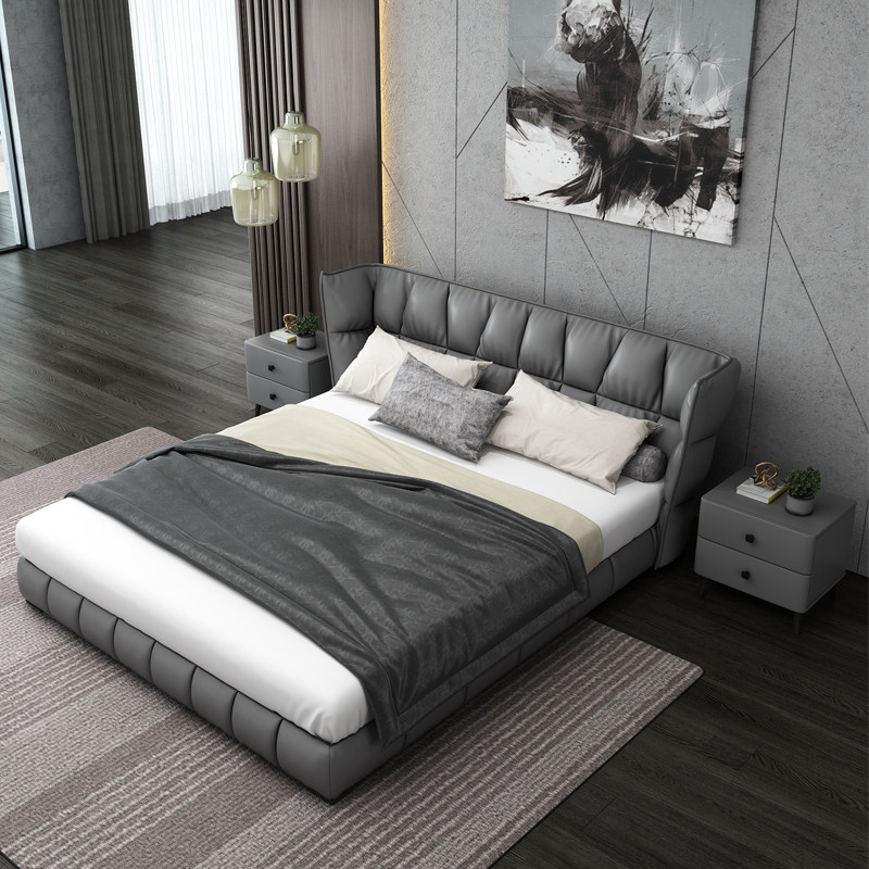 Nordic 1 8 m main subbed genuine leather art double soft bed minimalist modern 1 5 m storage light extravagant wedding bed furniture