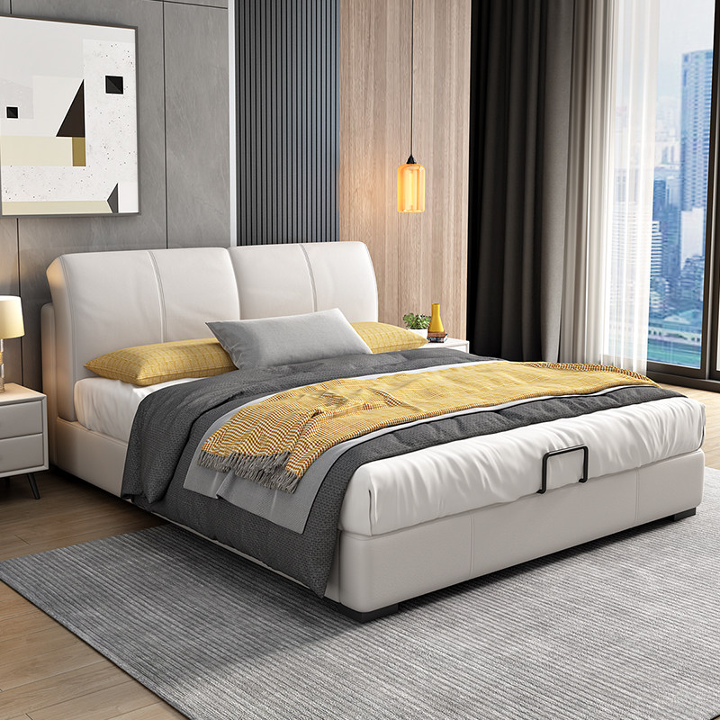 Modern light luxury master and secondary bedroom design leather double soft bed simple Nordic 18m high box storage large wedding bed