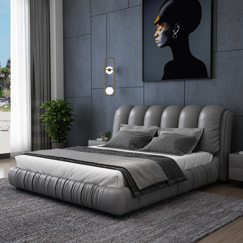 Extremely minimalist modern master bedroom design 1 8 m genuine leather art big wedding reception bed Nordic 1 5 m double soft bed suit