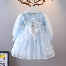 Girls dress spring children baby bubble sleeve dress girl fashionable princess Aisha skirt spring and autumn ocean