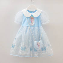 Snow-Snow-Frozen Princess Aesa Summer Short Sleeve Baby Dress Girl Blue Dress