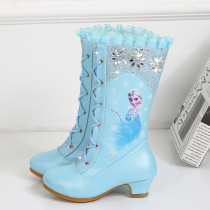 Frozen Elsa childrens high-heeled boots girls boots autumn and winter snow boots plus fleece warm high boots princess boots