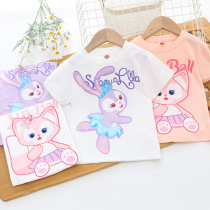 Girl t-shirt summer short sleeve children summer dress Lingnabell white cartoon tops pure cotton children hit the bottom
