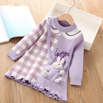 Girls sweater Spring and autumn cartoon rabbit princess Young childrens dress girl long sleeve knitting dress