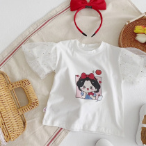 Girl Short Sleeve T-shirt Summer Childrens Top Baby Cartoon Bubble Sleeve Sleeve Round Ocean Trouble