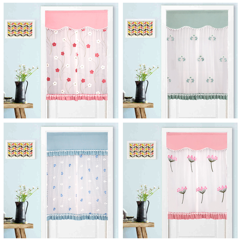 Lace Door Curtain Home Fabric Double Yarn Curtain decoration Bedroom Living room Kitchen Makeup room Four Seasons Semi-cut partition window