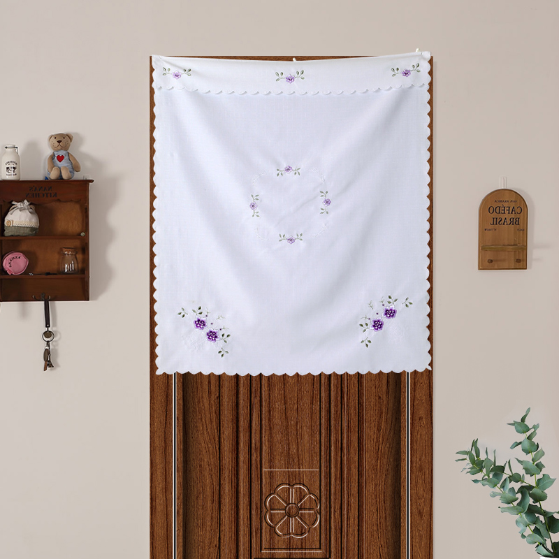 Door curtain fabric partition window decoration household half curtain bedroom powder room kitchen anti-fume free punching cloth curtain