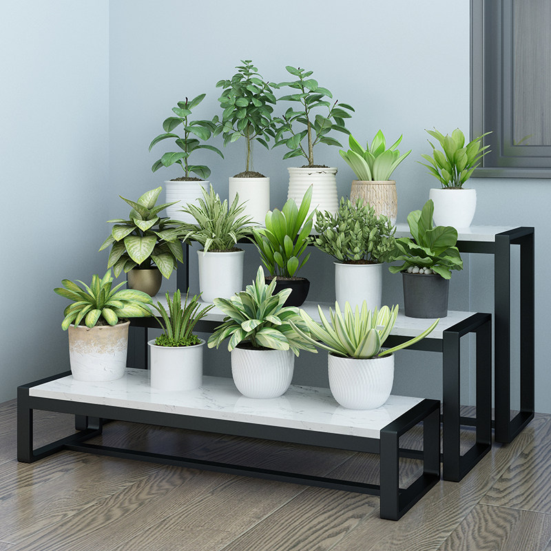 Nordic wrought iron flower stand indoor and outdoor marble balcony rack multi-layer succulent ladder flower stand flower shop display stand